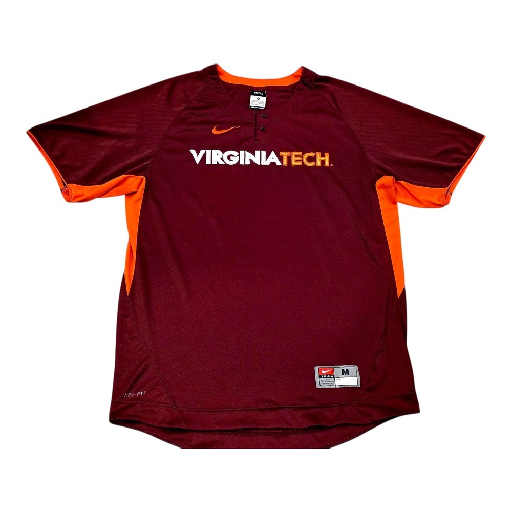 Nike Virginia Tech Hokies Dri-Fit 2-Button Pullover Baseball Jersey Mens Med